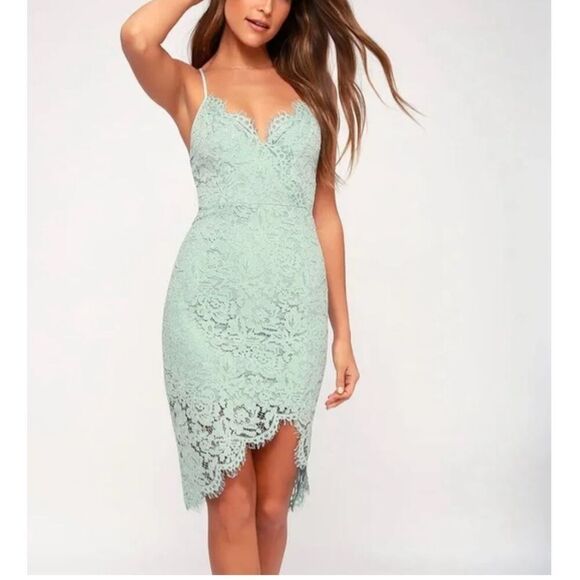 LULUS Mint Green FLIRTING WITH DESIRE Floral Lace BODYCON Cocktail DRESS size xs - Picture 8 of 9